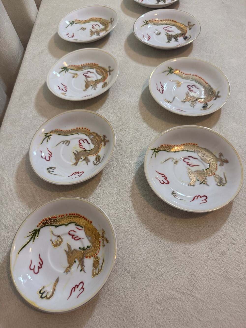 Set of 9 Vintage Fairylani China Japanese Dragonware Saucers, Raised - Picture 5 of 6